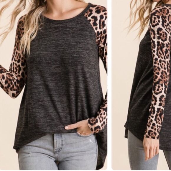 Leopard Sleeve Raglan Top - Picture 7 of 12